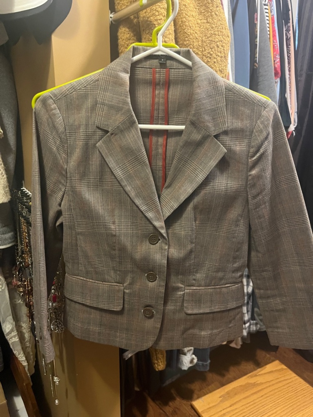 Mario Serrani Grey Plaid Tailored Blazer with Subtle Brown Check